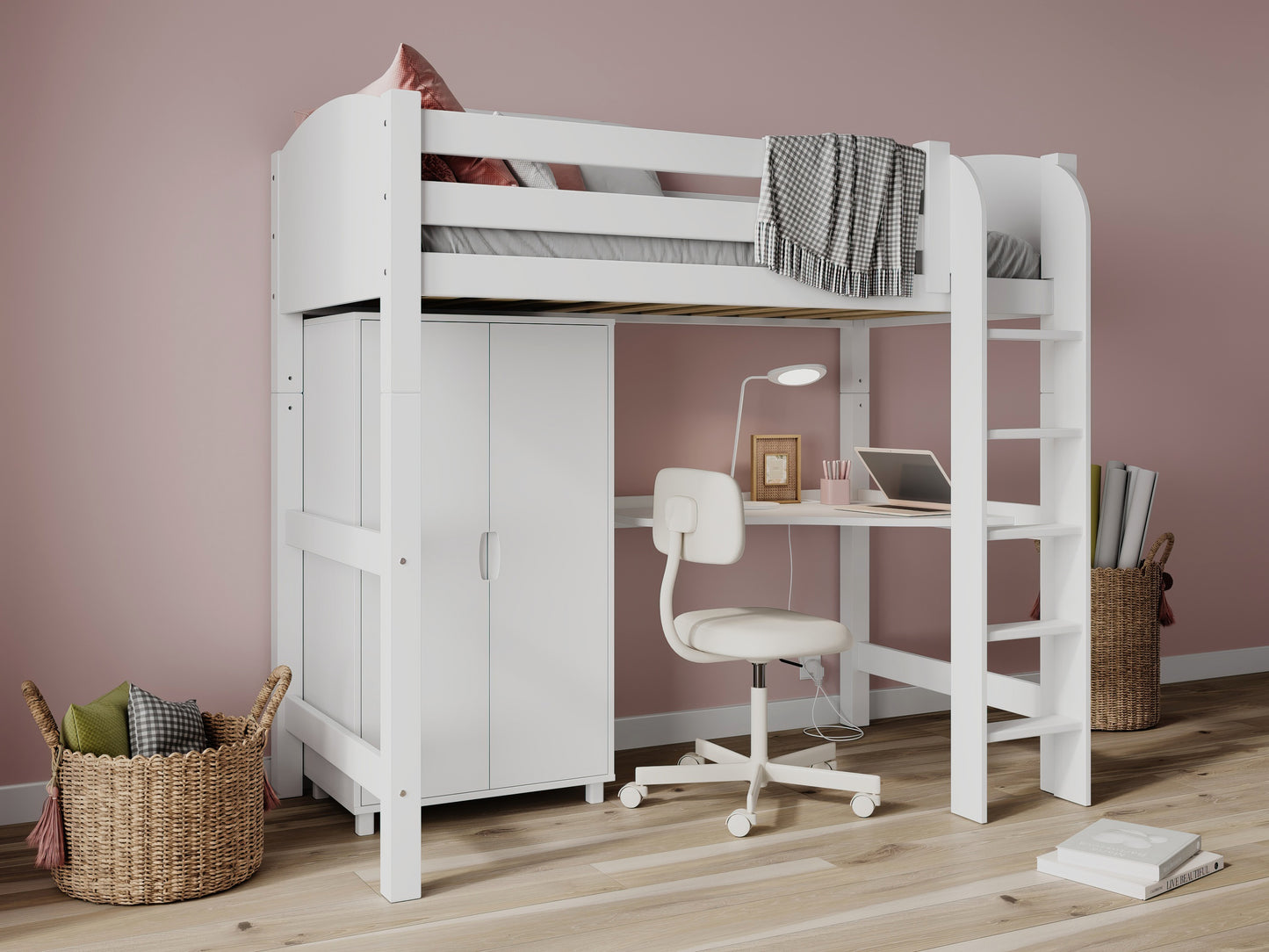 Scallywag High Sleeper Bed with Wardrobe & Desk