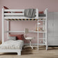 High Sleeper Bed with Tall Wardrobe, Desk & Futon